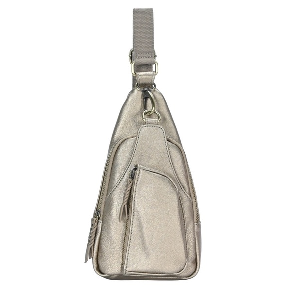 Antik Kraft Handbags - Sling bag, wear front or back, metallic color, zip closure, outer pockets, NWT